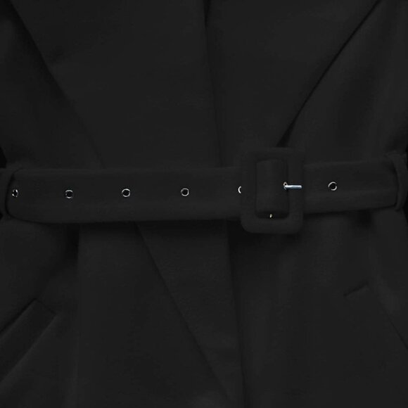 Women's Black Winter Wool Wrap Large Collar High Low Jacket Outwear Trench Coat - Picture 7 of 7